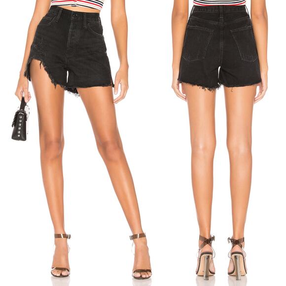 AGOLDE Dee Black Denim Distressed High Rise Shorts Women’s Size 23 - Picture 1 of 5